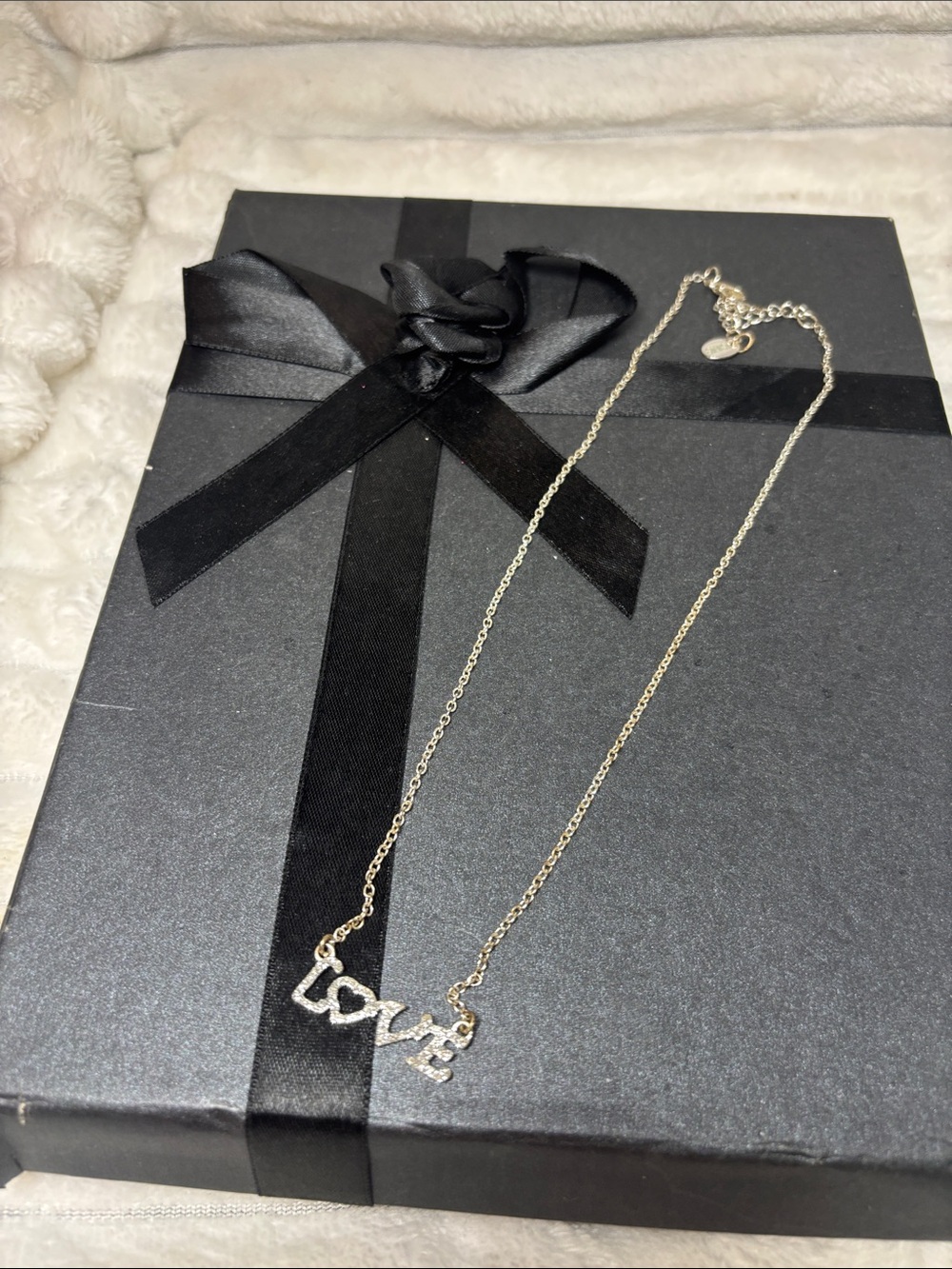 'Love' Rhinestone Necklace - Silver Tone Icing